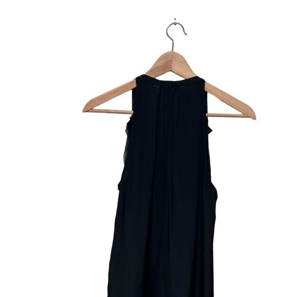 Vince Silk Blend Ruffle V-Neck Handkerchief Hem Button Down Blouse Black Medium - Picture 8 of 12